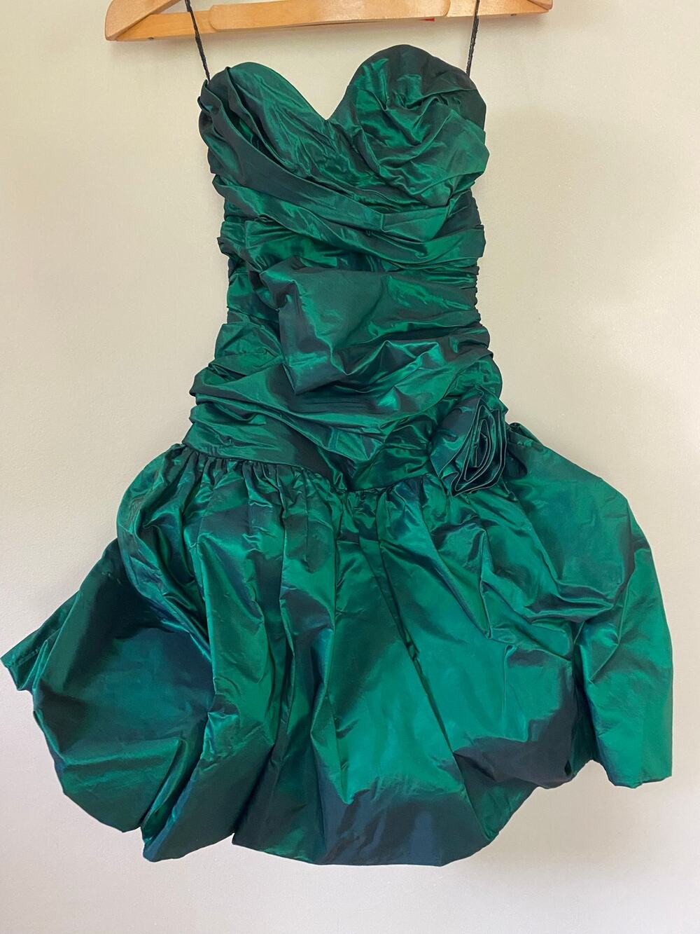 Vintage Positively Ellyn USA Short Prom Dress Green Emerald Taffeta Small